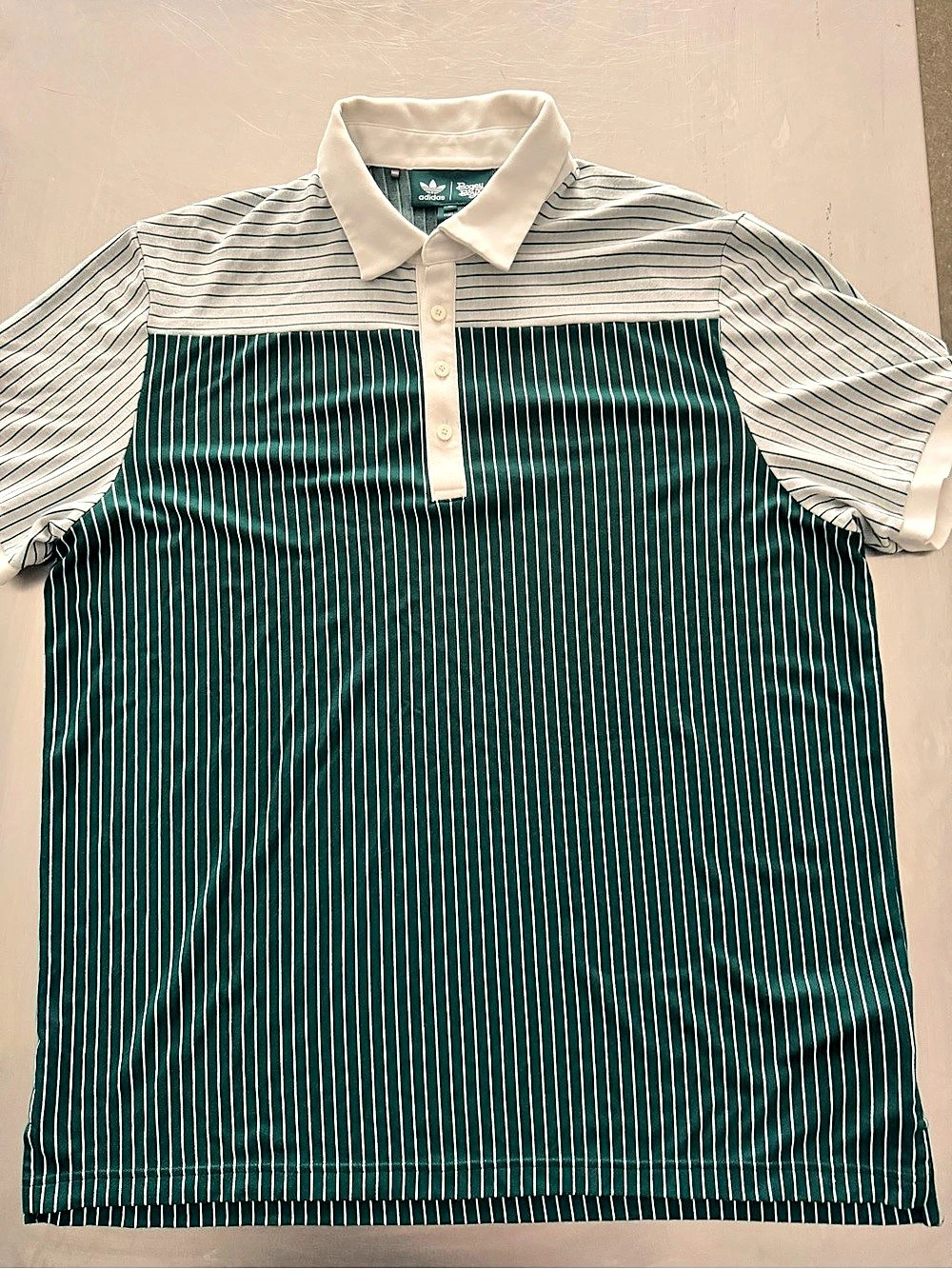adidas Bogey Boys Striped Polo in Green & White XL